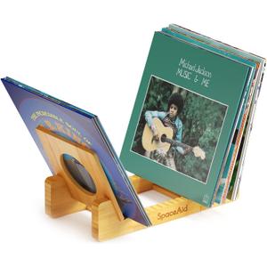 SpaceAid Bamboo Vinyl Record Storage Holder Shelf, Holds Up to 50 Albums, 7 or 12 inch LPs, Vinyl Holder Stand Organizer Display Accessories, Gifts for Vinyl Records Lovers (Natural) (Medium)