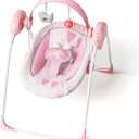 Portable Baby Swing, Pink Electric Infant Swing with 5 Speed Levels, 6 Songs & Timer Battery-Powered Only (No Batteries Included) Pink and White