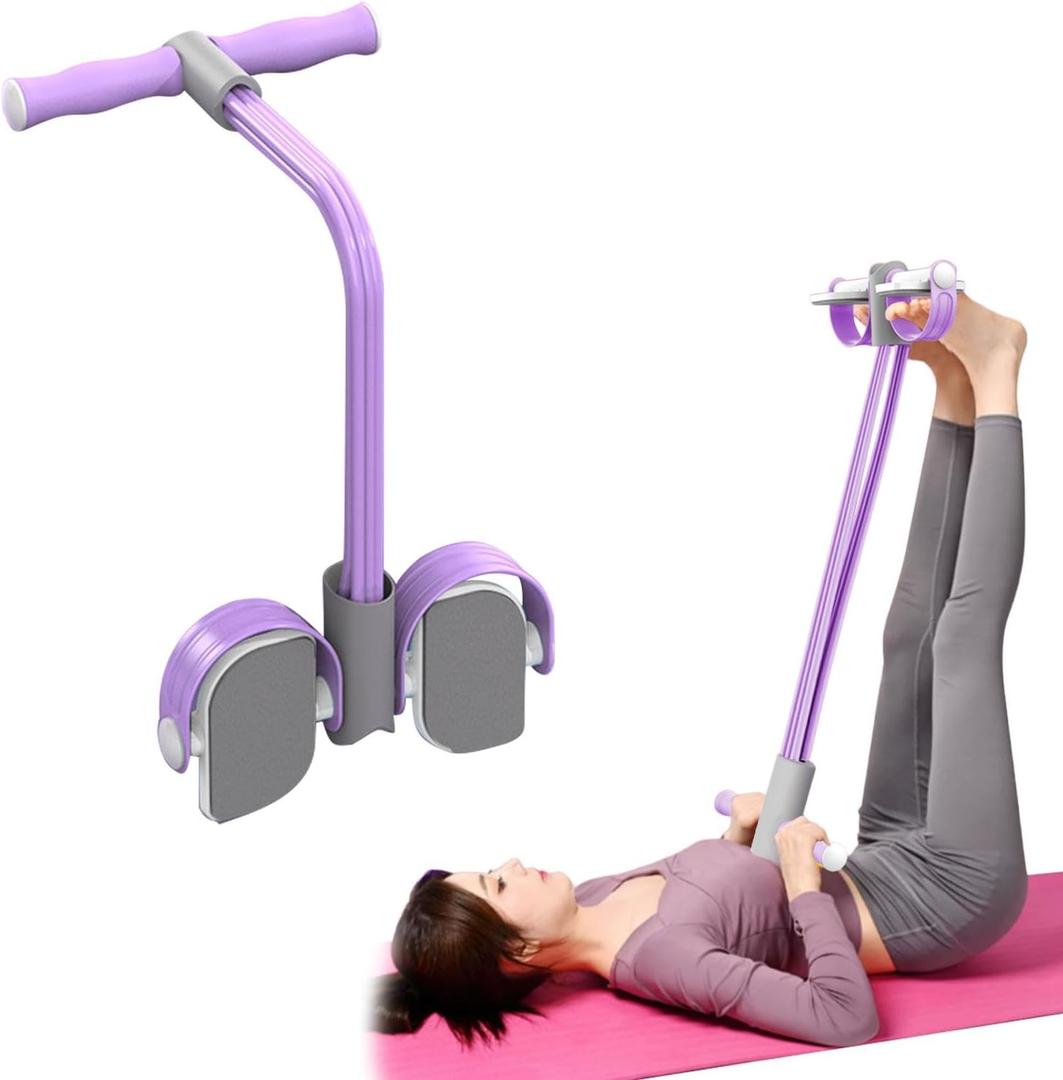 Abdominal Trainer, Sit-Up Training Equipment, 6 Tubes Fitness Elastic Pull Rope, Tension Rope Pull Up Pilate Foot Pedal Resistance Band Workout Tool Ab Shaper (Purple)