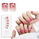 2 x Rose Red Track Cat Eyes Press On Nails,12 Sizes - 24 Pcs Soft Gel Short Rose Red Square Fake Nails Kit with Nail Glue, Natural Reusable Stick On False Nails for Women and Girls SK1037