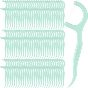 Baderke 200 Count Floss Picks Bulk Non Breakable Tooth Picks Flosser Dental Floss Sticks for Adults Teeth Cleaning Dental Flossers for Family Pack Travel (Light Green)