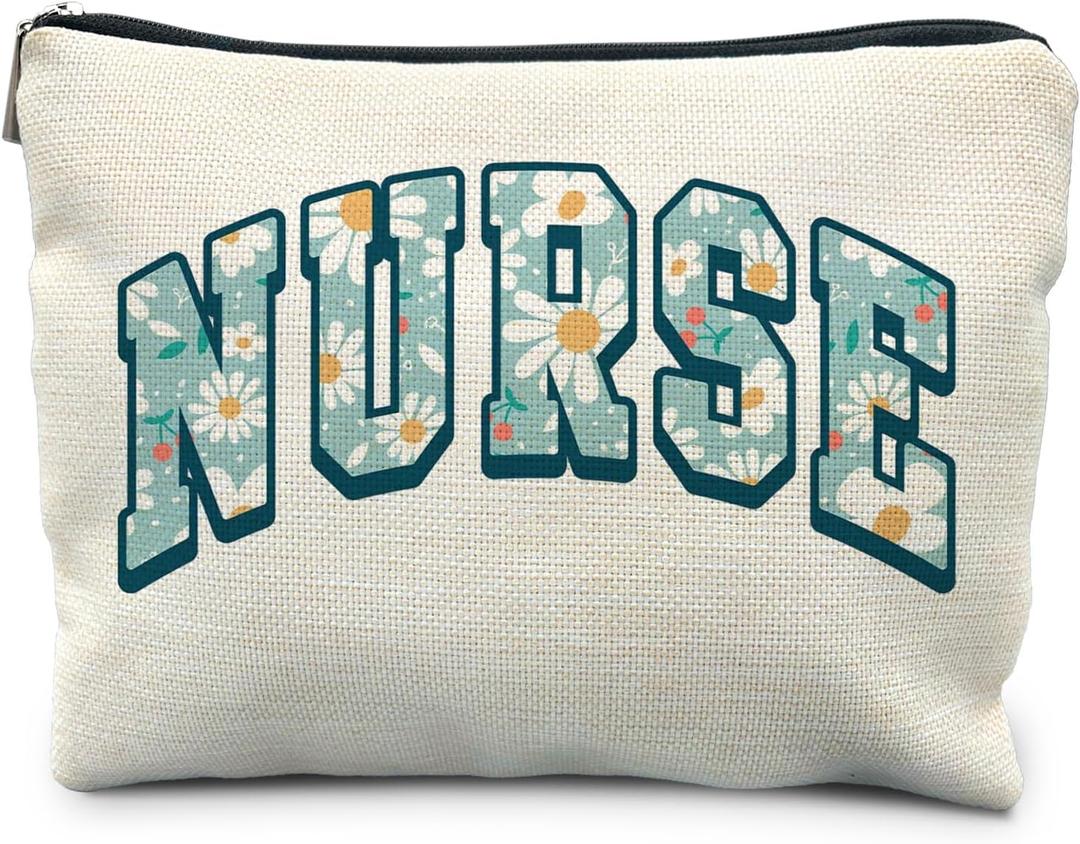 3 x Blue Floral Nurse Makeup Bag - Cosmetic Pouch for Women, RN Graduation Gift (nurse - small daisy) 3 x Blue Floral Nurse Makeup Bag - Cosmetic Pouch for Women, RN Graduation Gift (nurse - small daisy)