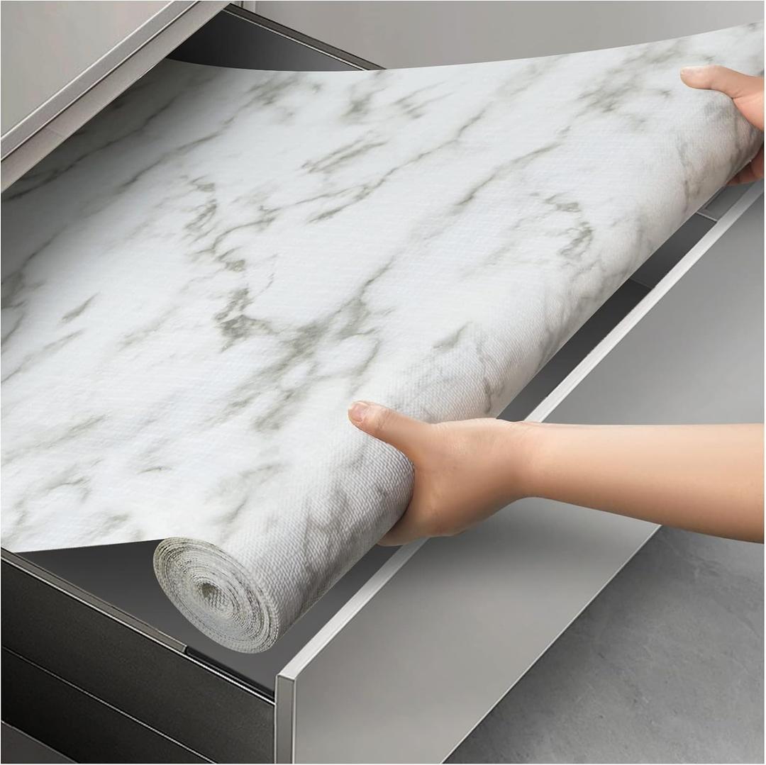 Viseeko Shelf and Drawer Liner for Kitchen Cabinet, 12 in x 10 ft Non-Adhesive Cabinet Liners for Shelves, Strong Grip Shelf Paper Non-Slip Waterproof Easy to Cut for Dresser Cupboard, Marble