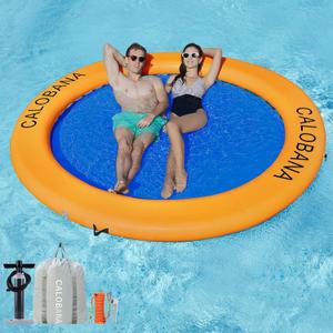 Round Floating Ring Inflatable Water Hammock Heavy Duty River Floats Lake Raft for Adults Tanning Pool Lounger Float Island Platform Pad Mat for Party