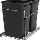 Rev-A-Shelf Double Pullout Trash Can for Kitchen Cabinets 35 Qt Garbage Recycling Bin on Full Extension Slides, Black, RV-18KD-18C S