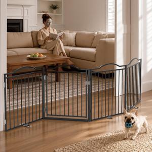 No Pawblems Metal Freestanding Foldable Dog Gate with Door, 30'' Tall
Freestanding Pet Gate for Indoor & Outdoor, Up to 104 Inch Extra Wide Dog Fence for Doorways, Stairs, Deck, 4 Panels, Black