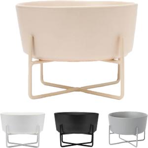 Waggo Simple Solid Dog Bowl and Dog Bowl Stand - Single Iron Stand with Single Ceramic Feeder or Water Bowl (Large, Matte Buttercream)