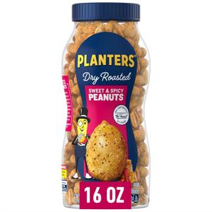 PLANTERS Sweet and Spicy Peanuts, Plant-Based Protein, Sweet & Spicy Party Snacks, Peanut Snack, 16 Oz Jar (Pack of 1) (EXP 02/19/26)