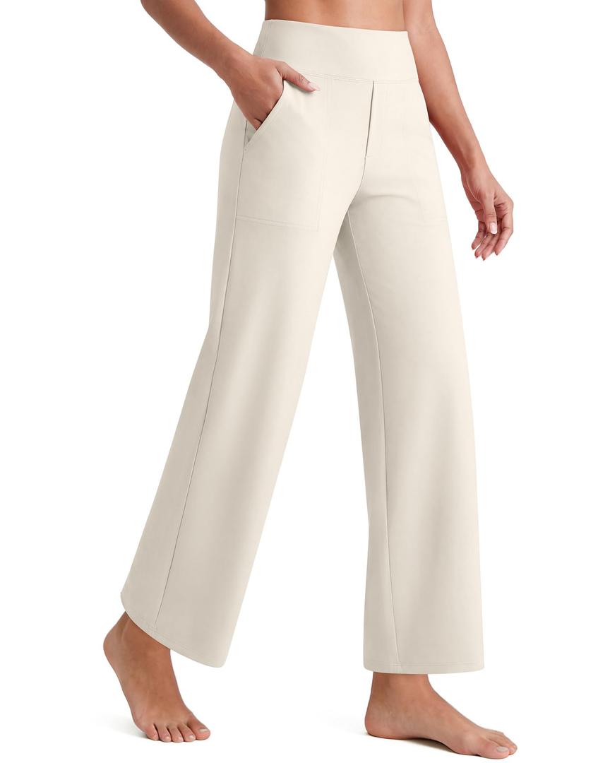 G4Free EverGoing Wide Leg Ankle Pants for Women 7/8 Length Yoga Dress Pants High Waist Stretch with Pockets Casual Work, M
