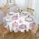 DecorLovee Pink Pumpkins Fall Round Tablecloth 60 Inch - Waterproof Fabric Table Cloth Protector, Watercolor Thanksgiving Tablecloths Washable Table Cover for Kitchen Banquet Coffee Table Party