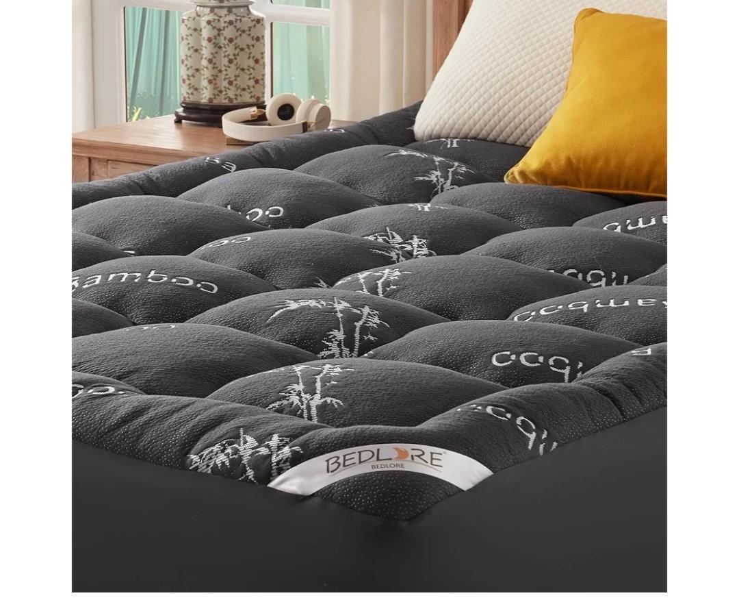 BEDLORE Queen Mattress Topper Viscose Derived from Bamboo, Thick Pillow Top Mattress Pad with Stretchable Pockets for 6-18 inches Mattress, Soft Mattress Topper for Back Pain Relief(Dark Gray)