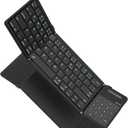 Nillkin Foldable Travel Keyboard with Touchpad & Number Pad, Bluetooth Wireless Portable Folding Full Size Keyboard with Trackpad for PC Laptop iPad Tablets Smartphone, Silicone Leather Cover, Black