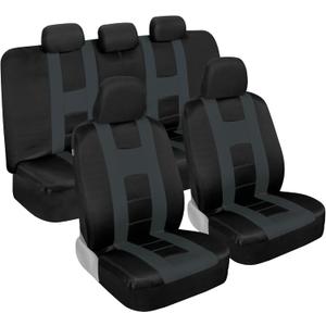 BDK carXS Charcoal Gray Two-Tone Car Seat Covers with Matching Back Seat Cover, Made to Fit Most Auto Truck Van SUV, Interior Car Accessories Full Set