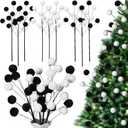 Thiccywoov 6 Pcs 14 Inch Christmas Tree Picks Velvet Christmas Ornaments Spheres Ball Pick Velvet Xmas Tree Branches Hanging Decoration Wreath Home Office Party Ornament (Black, White)