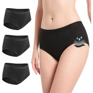 3pk Incontinence Underwear for Women Washable Leakproof Womens Incontinence Panties for Light Bladder Leaks, 50ml Absorbent Underwear for Women Black XL