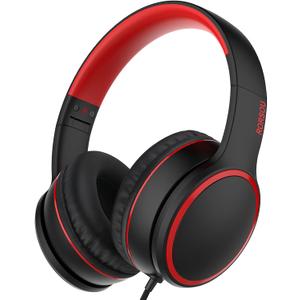 RORSOU R10 Over-Ear Headphones with Microphone, Lightweight Folding Stereo Bass Headphones with 1.5M No-Tangle Cord, Portable Wired Headphones for Smartphone Tablet Computer MP3 / 4 (Black)