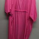 OYOANGLE Women's Beach Kimono Cover Ups Mesh Sheer Tie Waist Short Sleeve Long Cardigans Resort Wear (Large, Hot Pink)