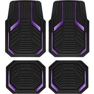 PIC AUTO Heavy Duty Rubber Floor Mats, Purple Aluminum Film Car Mats Set, Front and Rear Car Mats with Anti-Slip Backing, All Weather Protection, Trim-to-Fit for Automotive SUV, Sedan, Van