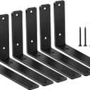6 Pack - L 8" x H 6" x W1.5, 5mm Thick Black L Shelf Bracket, Iron Shelf Brackets, Metal Shelf Brackets, Floating Shelf, Shelf Supports with Screws