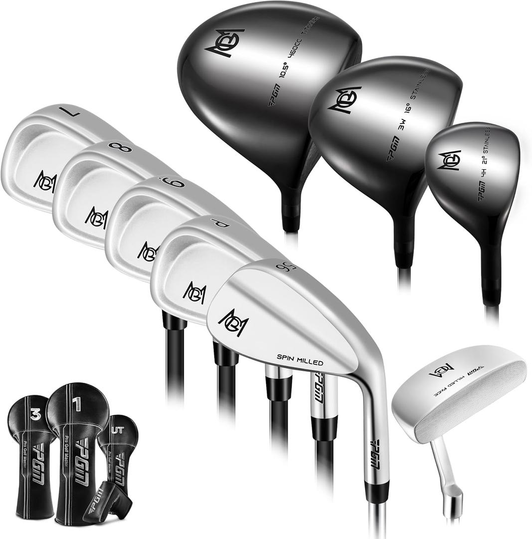 PGM 13 Piece Golf Club Set for Right Handed 460CC Titanium Driver with Ultra-Thin Face, Graphite Shafts, Forged Irons & CNC Milled Putter (Without Golf Bag, Regular, Length: Standard)