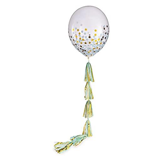 Confetti Latex Balloon with Baby Blue Tassel Tail - 24" (1 Pc) - Luxurious Party Decoration for Show-Stopping Celebrations & Events, Set Of 2