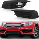 Silscvtt 1 Pair Front Bumper Fog Light Cover Assembly Replacement for Honda Civic 2016-2018 Left and Right Side 71103-TBA-A00