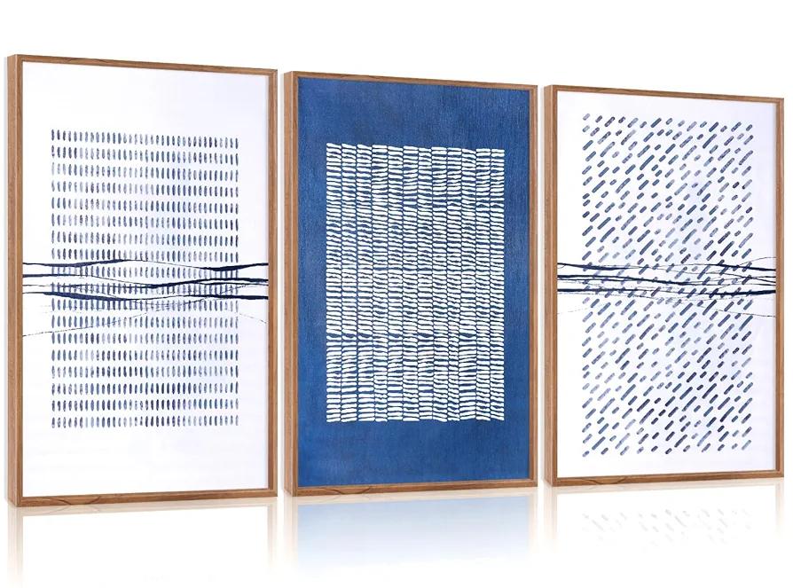 Aurlan Blue and White Abstract Dots Shapes Framed Wall Art(16"x24"), 3 PCS Minimalist Grunge 3D Textured Canvas Artwork, Large Modern Geometric Illustration Art Wall Decor for Office Living Room