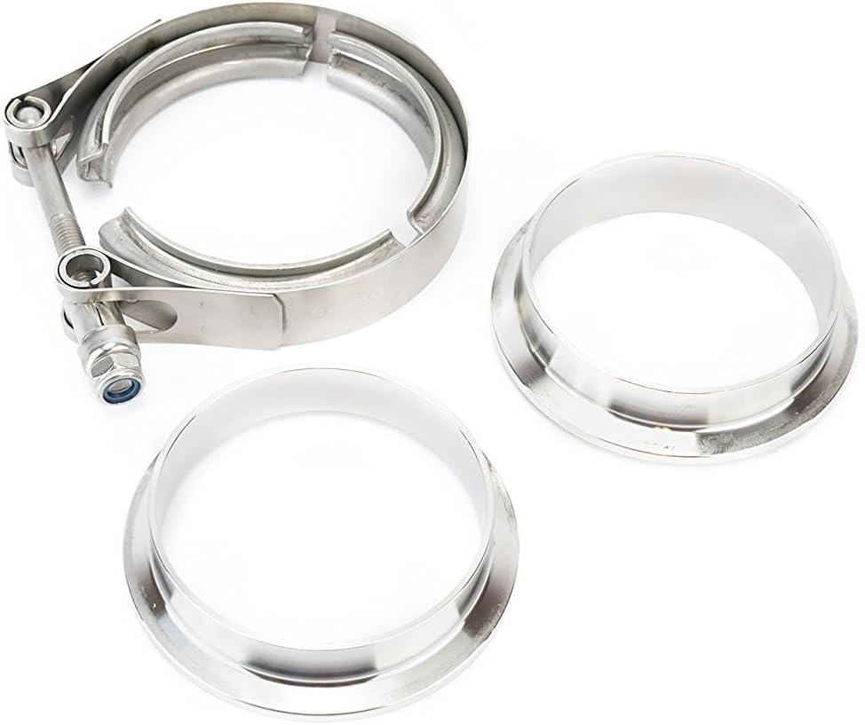 3 Inch V Band Clamp with Set of 3 CNC Stainless Steel Flanges Kit - 3in V-Band Clamp, Male And Female Flanges - Perfect for Turbo, Downpipes, Exhaust Systems