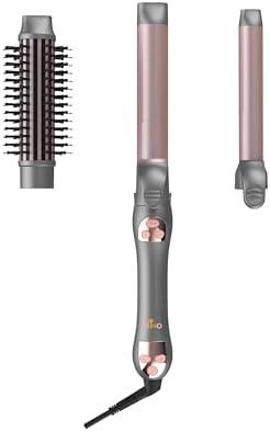 3 in 1 Interchangeable Automatic Rotating Curling Iron & Thermal Brush Set, (1''-1.25'') Curling Iron, Automatic Hair Curler with 1.5'' Heating Round Curling Brush, Instant Heat-Up, Gray