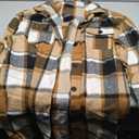 IN'VOLAND Womens Flannel Plaid Shirts Plus Size Long Sleeve Lounge Khaki Brown Long Button Down Jacket Shacket Coats 16W
