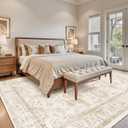 Madane 8x10 Area Rugs for Living Room, Machine Washable Vintage Rug with Non-Slip Backing, Soft Floral Print Large Throw Rugs, Thin Carpet for Bedroom Dining Room Farmhouse (8 x 10, Wood/Ivory)
