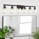 6-Light Black Vanity Lights for Bathroom, 38'' Modern Bathroom Vanity Lighting Fixtures for Mirror, Matte Black Bathroom Light Fixtures, Black Wall Sconces for Bedroom Living Room Hallway