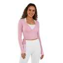 Women Ballet Pilates Wrap Tops Long Sleeve Tie Front Crop Shirts Y2K Dance Workout Yoga Going Out Tops