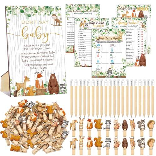 Patelai 321 Pcs Woodland Animals Baby Shower Decoration Forest Animal Neutral Gender Reveal Decoration Don't Say Games 5 Set Serve 50 Guests for Woodland Baby Shower Birthday Party Decor Supplies