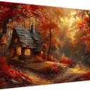 igoodom Large Diamond Art Kits for Adults, Autumn Forest House Large Diamond Painting Kit, Full Drill Round Big Diamond Art Kits, DIY Gem Art and Crafts for Home Wall Decor Gift 27.5 X 15.7inch