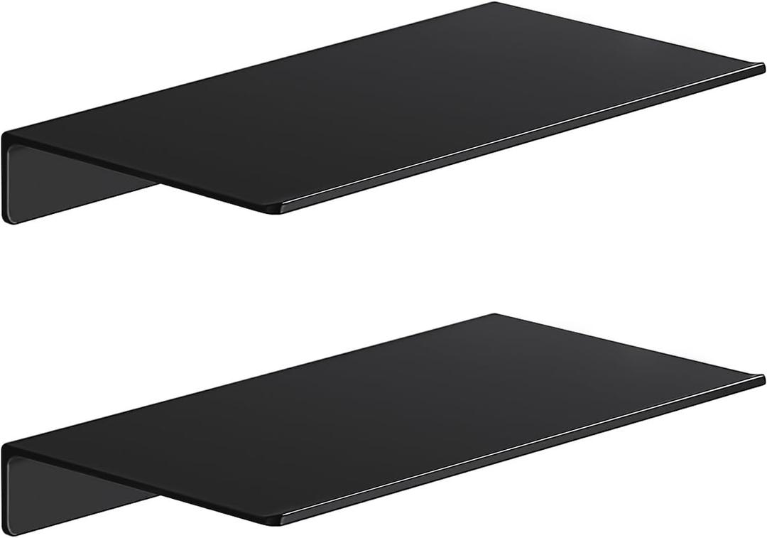 Danpoo Small Floating Shelves for Wall Storage, Mini Display Shelves for Collectibles, Metal Wall Shelves for Bathroom/Living Room/Kitchen/Bedroom(Black, 8")