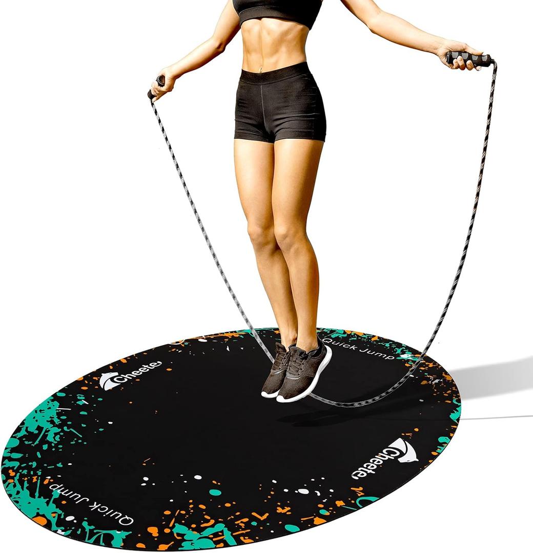 Jump Rope Mat Large Rubber Exercise Mat Workout Mats for Home Gym Flooring Non-Slip Oval Design for Floor & Rope Protection (Green)
