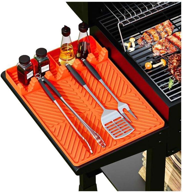 Silicone Grill Mat for Blackstone Barbeque Grill Accessories1611.5 Silicone Griddle Tools with Drip PadSide Shelf Griddle Spatula Utensil Mats for Outdoor Barbeque & Kitchen Countertop (Orange)