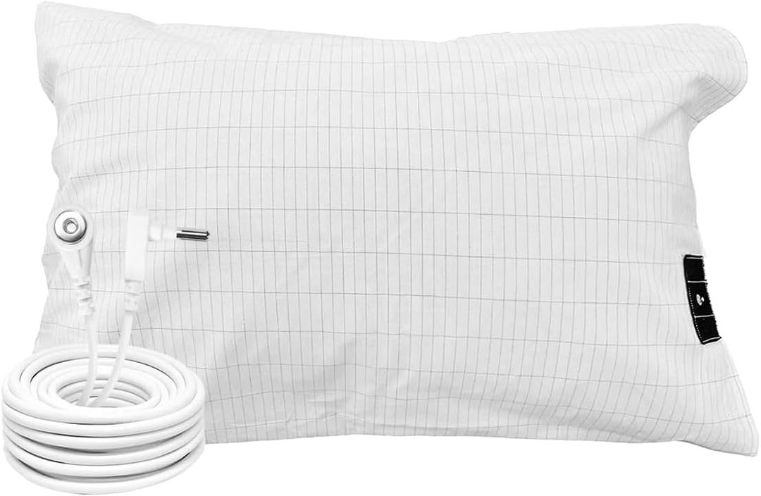 Grounding Pillowcase, 20x30 Inch Queen Size Earth Connected Grounding Pillow Case with 15ft Cord for Better Sleep, Stress Relief