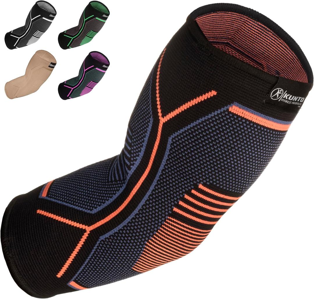 Kunto Fitness Elbow Brace Compression Support Sleeve (Shipped From USA) for Tendonitis, Tennis Elbow, Golf Elbow Treatment - Reduce Joint Pain During Any Activity! (X-Large, Multi-colored)