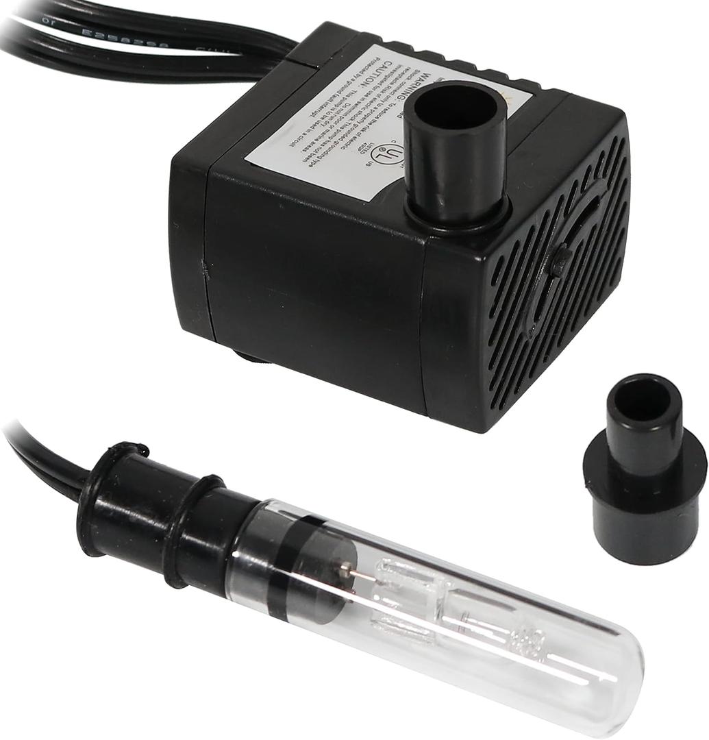 Sunnydaze 70 GPH Submersible Water Pump  24V - Adjustable Flow Rate - Finger Light and Transformer for Fountains and Aquariums