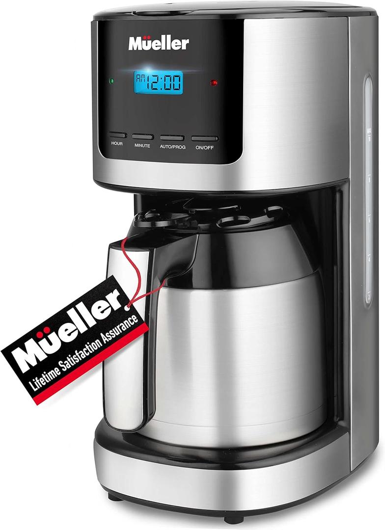 Mueller Ultra Brew Thermal Coffee Maker, 8 cup (34oz) Carafe, Keep Warm, Auto Shut-Off, LCD Display Coffee Machine, Programmable, Delay Brew Function, Stainless Steel