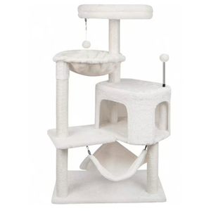 YUNIQUE 39.4'' Cat Tree with Cat Condo and Big Hammock, Beige
