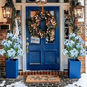 2 Pcs 3.6FT Topiary Trees Artificial Outdoor, Faux Flowers Violet Tree UV Resistant Shrubs for Indoor Planters Outdoor Porch Halloween Decoration (Blue)