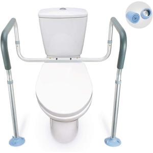 OasisSpace Toilet Rail - Medical Bathroom Safety Frame for Elderly, Handicap and Disabled - Adjustable Toilet Safety Handrail, 2 Additional Rubber Tips