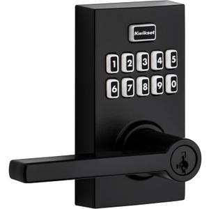 Kwikset 99170-004 SmartCode 917 Keypad Keyless Entry Contemporary Residential Electronic Lever Lock Deadbolt Alternative with Halifax Door Handle and SmartKey Security, Matte Black