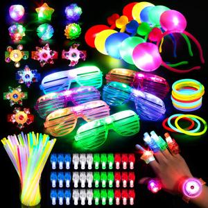 Mocoosy 103PCS Glow in the Dark Party Supplies, Light Up Party Favors for Kids 4-8 8-12, Neon Toys Bulk Party Pack With Glow Stick, Led Glasses, Spinner Bracelets, Finger Lights, Jelly Ring, Headbands