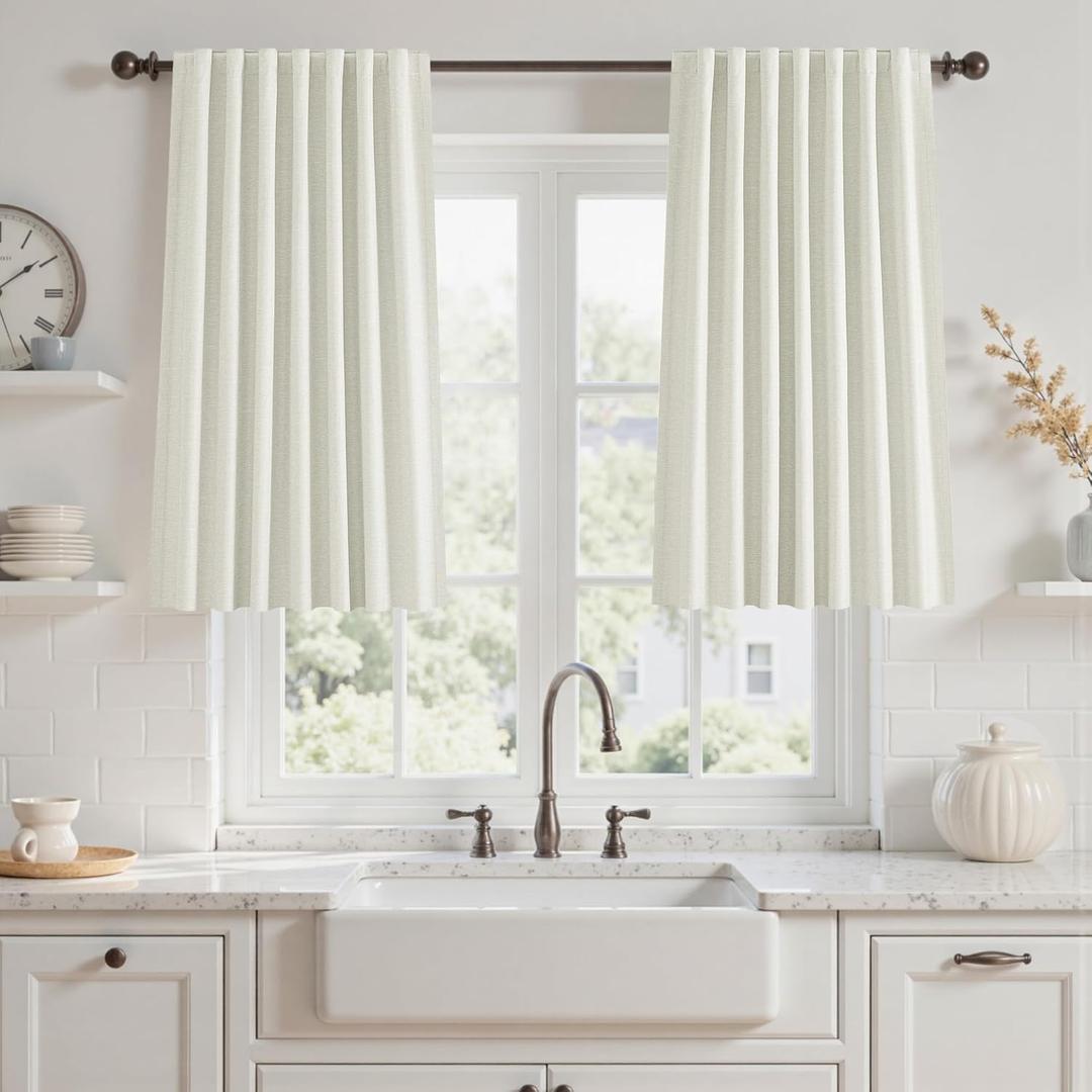 UHITECH 35 Inch Curtains 2 Panels Set for Living Room Cream Short Black Out Curtains Back Tab Linen Textured Nursery Room Darkening Drapes Thermal Insulated Window (Birch) UHITECH 35 Inch Curtains 2 Panels Set for Living Room Cream Short Black Out Curtains Back Tab Linen Textured Nursery Room Darkening Drapes Thermal Insulated Window (Birch)