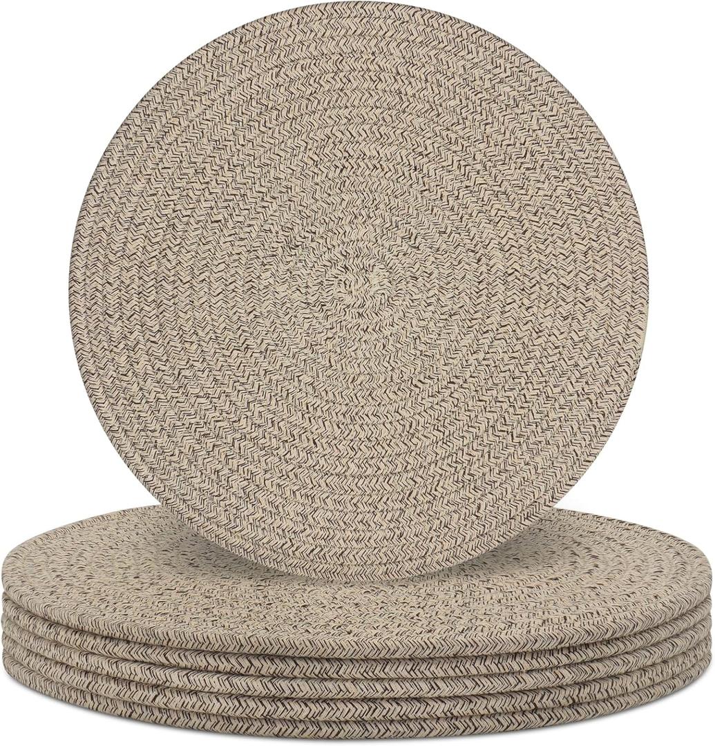 Round Placemats Set of 6, Cotton Rope Woven Table Mats, Hot Pads for Kitchen, Non Slip Heat Resistant Place Mats, 13 Inches Braided Placemat for Farmhouse Decor and Kitchen Table Decor (Brown)