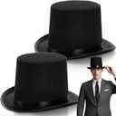 2 Pack Black Felt Top Hat, Funny Party Stovepipe Hat, Formal Tuxedo Vampire Costume Hat, Dress Up Victorian Hat for Cosplay, Halloween, Unisex